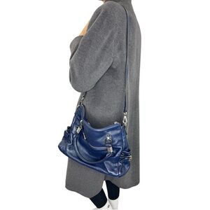 S Zone blue pebbled cowhide pebbled leather tote crossbody slouchy shoulder bag